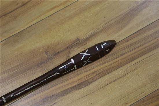 A Solomon Islands mother of pearl inlaid club, 85cm